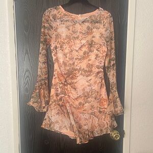 Hello Molly Peach Floral Long Bell Sleeve Dress Size Small
